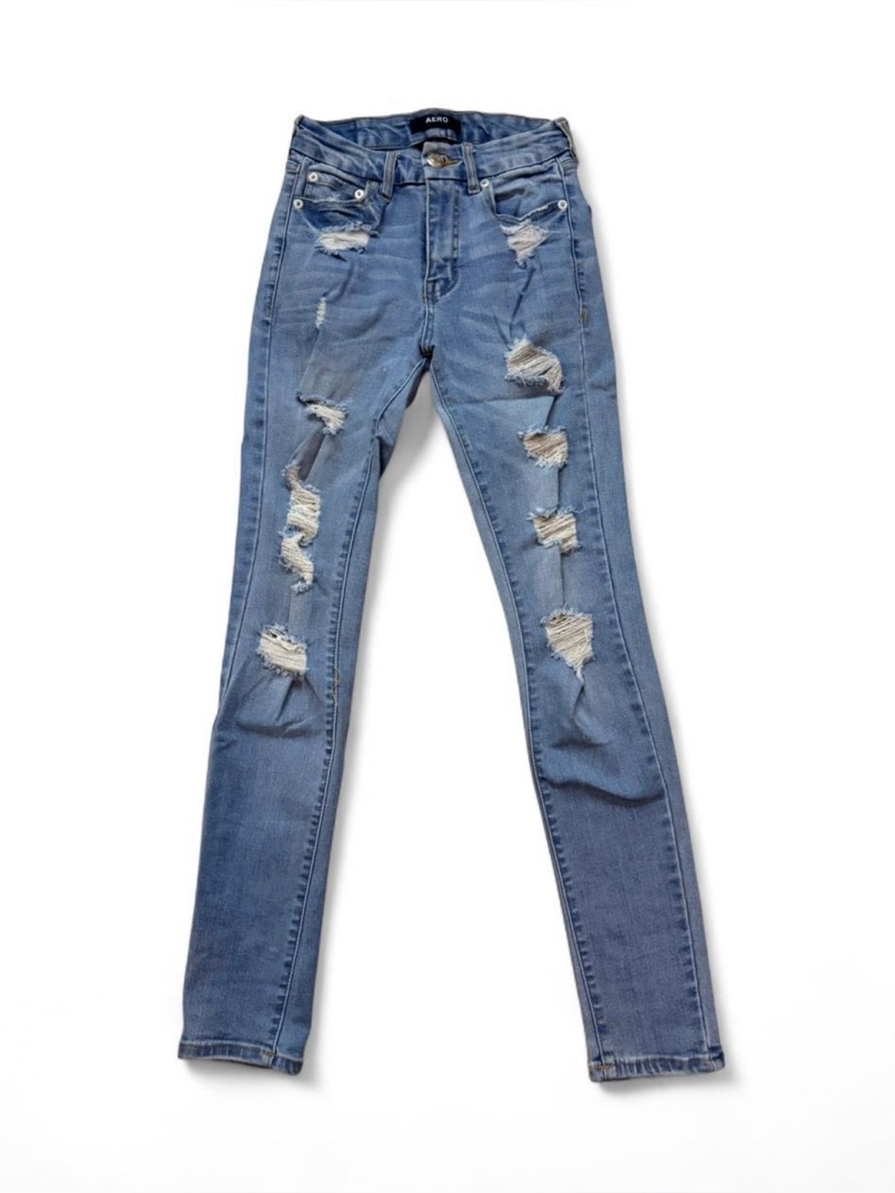 Aero Blue Distressed Skinny Jeans
